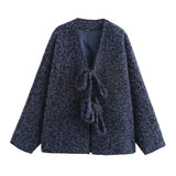 FOESCE Luxury Women Autumn Winter Tweed Jacket Urban Coat V-neck Lace-up New Loose Casual Solid Jacket Design Outerwear Lady's Tops New
