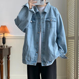 FOESCE Plus Size 5XL-M Black Denim Jacket Mens Turn Down Collar Jeans Coats Multi-pockets Overalls Streetwear Loose Casual Men Clothing