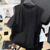 FOESCE Street Cycling Vest Men's Pure Cotton Vest Summer New Sleeveless Washed Old Ruffian Handsome Trend Retro American Vest Clothes