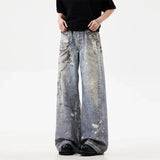 FOESCE New 3D Chain Printed Baggy Jeans For Men And Women Casual Baggy Straight Denim Pants High Street Wide-leg Y2K Blue Jean