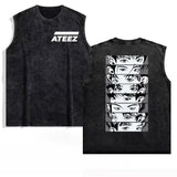 FOESCE 2025 Ateez Europe Tour Towards The Light Tops Men Women's Clothing Korean Fashion Hip Hop T-shirt Cotton Vintage Washed Tank Top