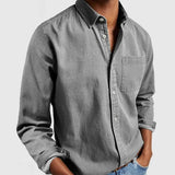 FOESCE Spring Autumn Men's Casual Slim Shirts Solid Long Sleeve Turn-down Collar Casual Business Shirts Classic Button-up Tops Cardigan