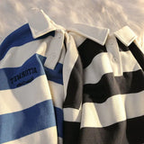 Polo Shirts Male Large Size Retro Striped Contrast Color Polo Collar Sweater Men's Autumn Loose Coat Long Sleeves Buttons Tops