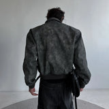 FOESCE Mens Autumn Winter American Street Retro Distressed Suede Jacket Gender-Neutral Short Loose Casual Trend Biker Jacket Unisex