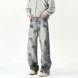 FOESCE Men's Denim Pants Color block wash jeans New Fashion High Quality Washed Male Jeans Loose Wide Leg Trousers Straight Casual jean