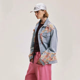 FOESCE Oversized Hip Hop Casual Denim Jackets Washed Loose Streetwear Jeans Coats For Male Patchwork