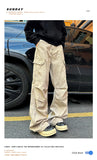 FOESCE Vintage Camouflage Men's Jeans Fashion Washed Casual Wide Leg Denim Pants Spring Loose Male Trousers Earthy yellow Cargo jeans
