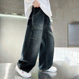 FOESCE Boys' pants in spring and autumn, middle-aged and middle-aged, boys' jeans, handsome and versatile, boys' pants, casual