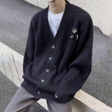 FOESCE Mens Sweater Brooch Casual Knitwear Streetwear Fashion Youth Campus Versatile Valentines Cardigan Old Money Men'S Clothing 2025