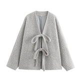 FOESCE Luxury Women Autumn Winter Tweed Jacket Urban Coat V-neck Lace-up New Loose Casual Solid Jacket Design Outerwear Lady's Tops New