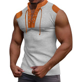 FOESCE 2025 European and American Amazon Summer New Men's Colored Tie up V-neck Tank Top Casual Sleeveless T-shirt