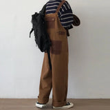 FOESCE Mens Japanese Workwear Style Casual Jumpsuit 2025 New Genderless Fashion Trend Loose Color Blocking Versatile Overalls Unisex