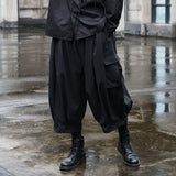 FOESCE Y2k Tide Niche Dark Black Cropped Pants Men's Wear Dark Style Overalls Trousers Casual Ankle-length Loose Samurai Pants