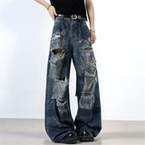 FOESCE Autumn Washed Men's New Denim Jeans High Street Faded Color Design Baggy Wide Leg Pants Casual Wear High Quality Jeans Versatile