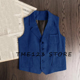 FOESCE Men's Retro Herringbone Pattern Vest Men's Suit Collar Vest Slim-fit Tweed Vest Wedding Vest Men