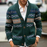 Men's Casual Sweater Autumn and Winter Knitted Cardigan with Lapel and Long Sleeved Jacquard Sweater Jacket Clothing