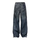 FOESCE Gothic Punk Style Scratched Washed Baggy Jeans Men Y2K Harajuku Retro Loose Casual Straight Pants High Street Fashion Streetwear