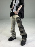 FOESCE Mr. Black, avant-garde and cutting-edge design, heterochromatic stitching, tattered beggar pants, with slight ruffled edges, and
