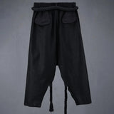 FOESCE Men Summer Black Linen Harem Pants Nightclub Stage Baggy Trousers With Rope Belt Mens Gothic Punk Hip Hop Joggers Street Wear