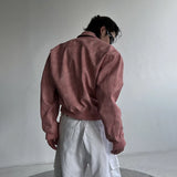 FOESCE Mens Autumn Winter American Street Retro Distressed Suede Jacket Gender-Neutral Short Loose Casual Trend Biker Jacket Unisex