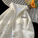 Korean Double Zip Cardigan Sweatshirt Men Women Autumn Winter 2024 New Tide Retro Tie Dye Hoodie Couple Hooded Jacket Jacket