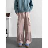 FOESCE Spring Unisex Loose Wide Leg Cargo Pants Elastic Waist Side Pocket Workwear Casual Wear Trendy Men Women Outdoor Comfort Pleats