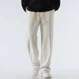FOESCE Men's Pants Wide Leg Cotton Fabric Straight Loose Outdoor Solid Color Knitted Sweatpants High-quality Soft Long Baggy Trousers