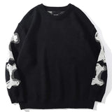 FOESCE Men's and women's Y2K round neck long sleeved skull print pullover sweater round neck trendy Harajuku hip-hop loose sweater