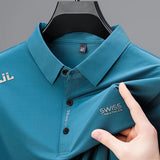 FOESCE Ice Silk Cool Soft Men's Short Sleeved T-shirt 2025 Summer Printed Business Casual T-shirt Lapel Tops