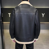 Foesce Men's Fashion High Quality Thickening To Keep Warm Leather Jackets/Man Slim Fit Lapel Casual Leather Jacket Fashion Coat 4XL-M