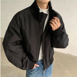 FOESCE Autumn Winter Cotton Padded Jacket Men Stand Collar Warm Comfortable Thick Bomber Jacket Mens Casual Zip Up Short Jacket