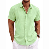 Men's Spring Summer Shirts Casual Loose Solid Shirts Sleeve Turn-Down Collar Button Retro Shirt For Male Blouse Sexy Tops