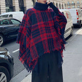 FOESCE 2025 Men's Spring Autumn Shawl Lady Knitted Wrap Plaid Pullover Cloak Loose Turtleneck Sweater Fall Winter Poncho Capes