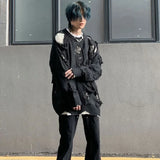 FOESCE Autumn O-neck Ripped Sweater Men's Causal Loose Niche High Street Pullover Layered Bottoming Sweaters Men Tops Male Clothes