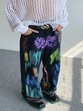 FOESCE Oldschool hand-painted oil painting jeans with colorful paint style, high-end pants, trendy floor mops