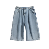 FOESCE Multi-pockets Cargo Pants Summer Short Jeans Breeches Hip Hop Streetwear Baggy Denim Shorts Casual Wide-leg Capris Pants 5XL-M