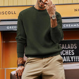 FOESCE Fashionable Waffle Knitted Sweaters Men Casual Solid Color Long Sleeve Crew Neck Knit Jumper Top Mens Autumn Trendy Slim Sweater