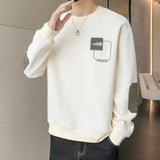 FOESCE Autumn and Winter New Men's Pullover Round Neck Panel Letter Plush Thickened Fashion Casual Loose Versatile Long Sleeved Sweater