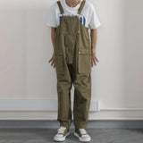FOESCE Mens Japanese Casual Jumpsuit 2025 New Genderless Fashion Trend Functional Style Multi-Pocket Loose Solid Color Overalls Unisex