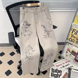 FOESCE 2025 American patchwork pants for men in spring and autumn, washed and worn-out workwear jeans, straight leg loose drape