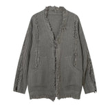 FOESCE Y2k Mens Sweater Irregular Tassel Design Knitted Jacket Autumn Casual Versatile Atmosphere Solid Color Top Men's Clothing Unisex