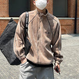 FOESCE 23AW Mens Corduroy Street Stand-Up Collar Cardigan Top Genderless Trend American Fashion Casual Simple Loose Jacket Unisex