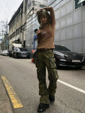 Stylish Street Pocket Cargo Pants for Women American Retro Straight Jeans Japanese Harajuku Style Y2k Trousers Women Jeans
