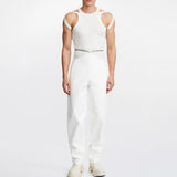 FOESCE Fashion Streetwear Men Summer Sleeveless Solid Tank Tops Solid O Neck Hollow Out Knitted Vest Sexy Mens Popular O Neck Pullovers