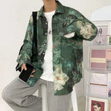 FOESCE Trendy Brand Retro Oil Painting Printed Long-sleeved Shirt Men Street Loose Casual Couple Shirt Jacket
