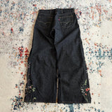 FOESCE Y2K Floral Baggy Denim Pants Patchwork Blossom Embroidery Streamlined Seams Streetwear Hip Hop Retro Goth Unisex Oversized Jeans