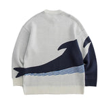 FOESCE 2025 autumn and winter new fashionable niche casual top knitted personalized trend splicing Y2K blue whale jacquard warm sweater