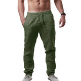 FOESCE Men's Cotton Linen Pants Loose Cool Casual Long Pants Elastic Waist Long Pant Casual Large Size Streetwear Lightweight Trousers