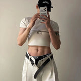 FOESCE Fashion Crop Tops Men T Shirt Zipper Solid O-neck Short Sleeve T Shirt Summer Y2k Streetwear Unisex Short Tees Casual Camisetas