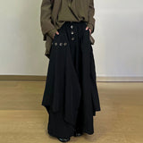 FOESCE Mens Ruched Irregular Japanese Casual Culottes 2025 New Genderless Fashion Youth Retro Solid Color Loose Wide Leg Pants Unisex